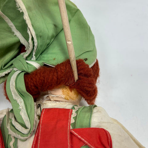 Vintage Cloth Doll 18" Peasant Outfit Mask Face Red Hair Painted Features