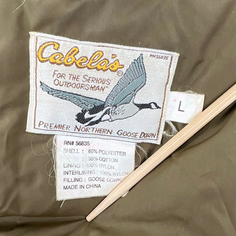 Vintage 90s Cabela's Men's Goose Down Parka Coat Olive Hunting Field Jacket L