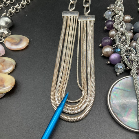 Chico's Statement Necklace Lot 5 Pieces Beaded Mother of Pearl Silver Tone