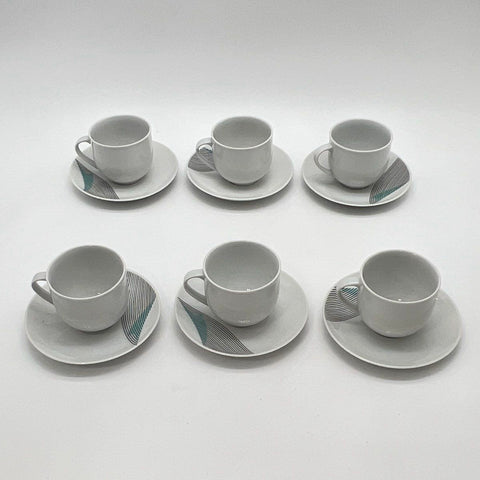 Bohemia Czechoslovakia 12 Piece Set Cups Saucers Abstract Teal Grey MCM Vintage