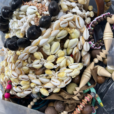 Vintage Boho Wood Shell Beaded Jewelry Necklace Bracelet Craft Lot