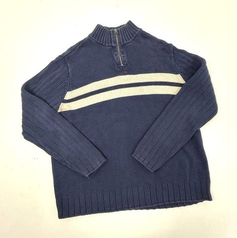 Vintage Y2K Polo Jeans Co Ralph Lauren Blue Stripe Quarter Zip Sweater Men XXL