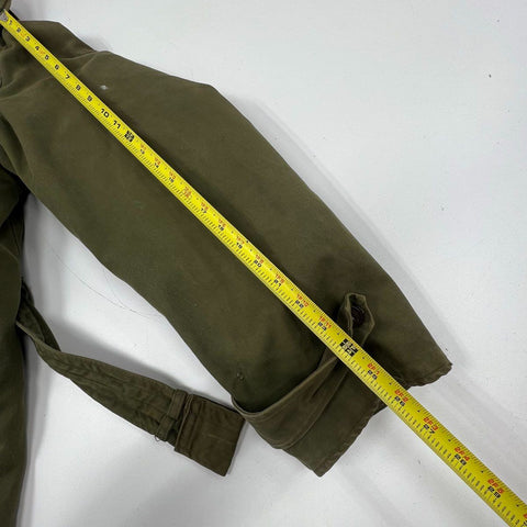 Vintage Military Issue OD Green Trench Coat Men's Sateen Wool Lined Large Long