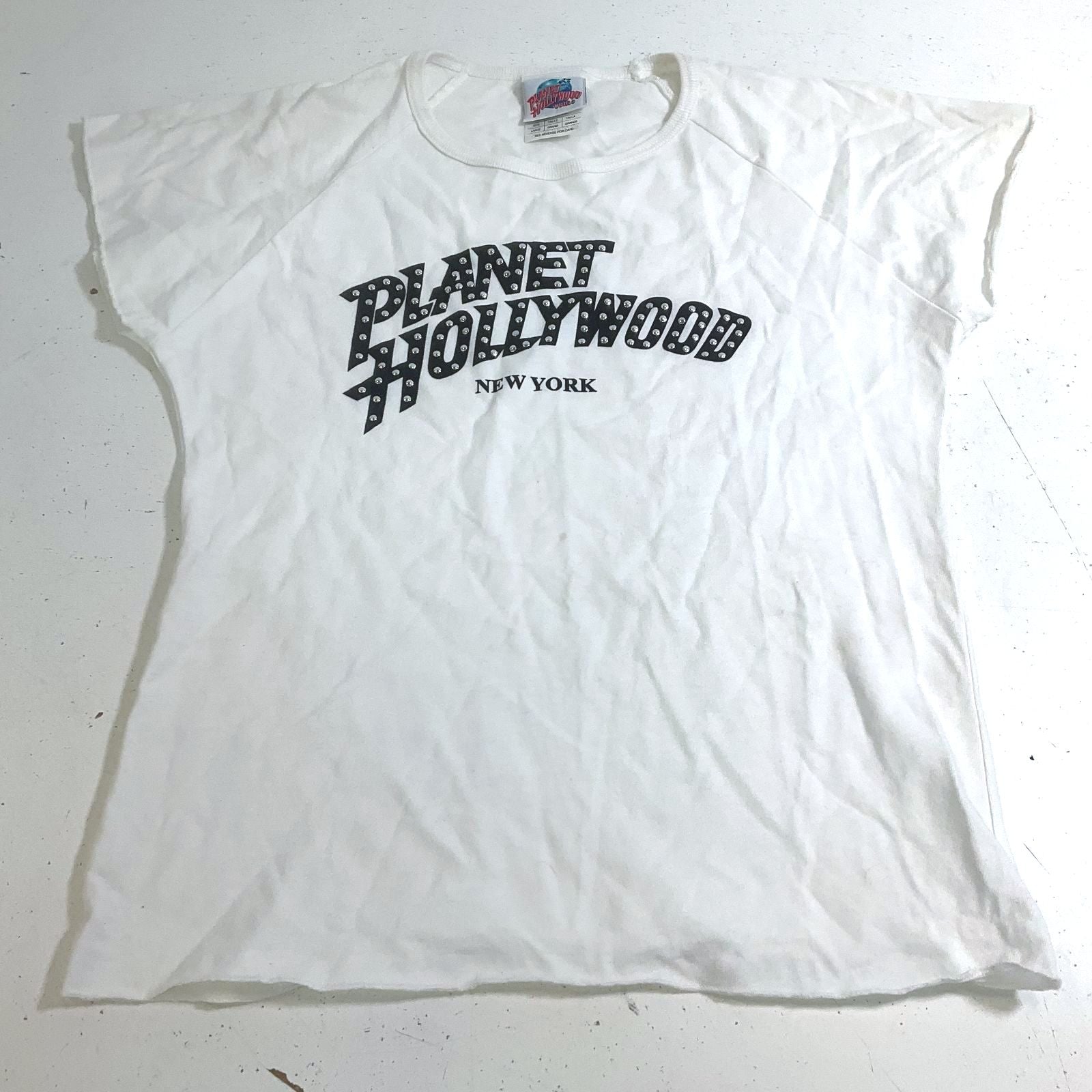 Vintage 90s Planet Hollywood New York Studded Cutoff T Shirt Made in USA Large