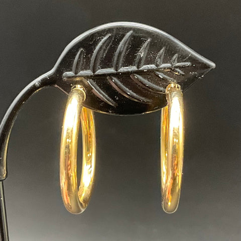 18K Gold Plated Italy Tubular Hoop Earrings 28mm Polished Latch Back 4.8g