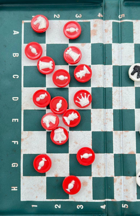 Vintage Magnetic Chess and Checker Game Set Folding Portable Japan Travel