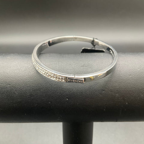 Givenchy Silver Tone Pave Crystal Hinged Bangle Bracelet 6.5" NWT