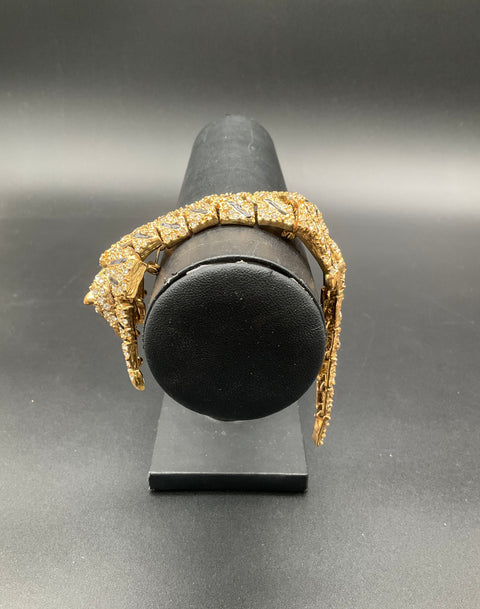 Vintage Articulated Tiger Brooch Pave Rhinestone Black Enamel Over the Shoulder