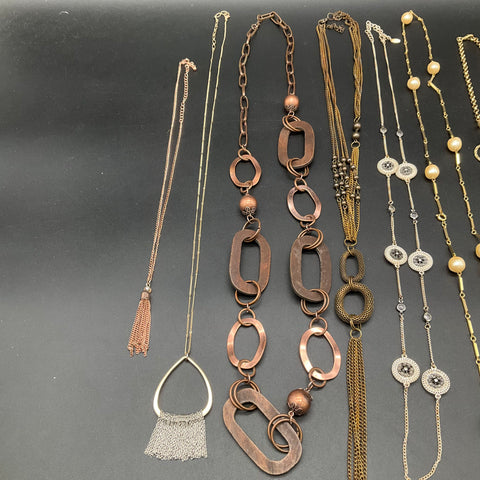 Fashion Jewelry Lot 9 Necklaces Gold Silver Tone Statement Tassel Faux Pearl