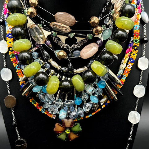 Boho Beaded Statement Necklace Lot Multi-Strand Colorful Fashion Jewelry