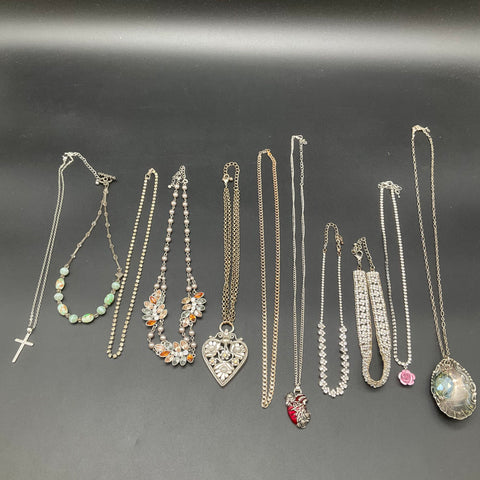 Costume Jewelry Mixed Vintage Style Lot 11 Necklaces Rhinestone Heart Cross