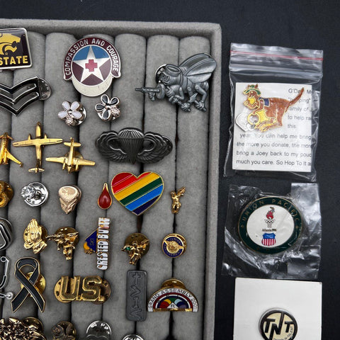 Mixed Lapel Pin Lot Military Boy Scouts Olympics Advertising 46pc Vintage