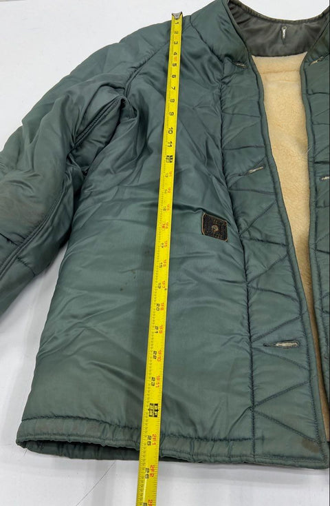 Vintage Military Green Sherpa Lined Quilted Bomber Jacket Liner Men's Small