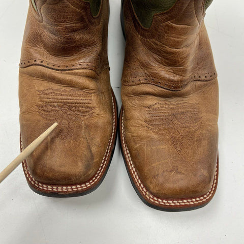 Double-H DH3571 Brown Green Leather Western Cowboy Boots Square Toe Size 11 EE
