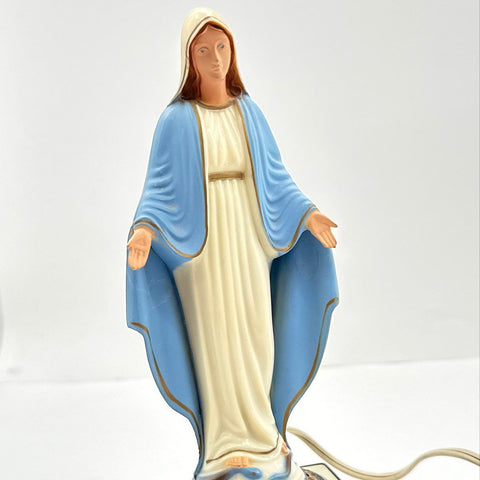 Vintage Virgin Mary Figurine Lamp Music Box Jewelry Case Tested Works