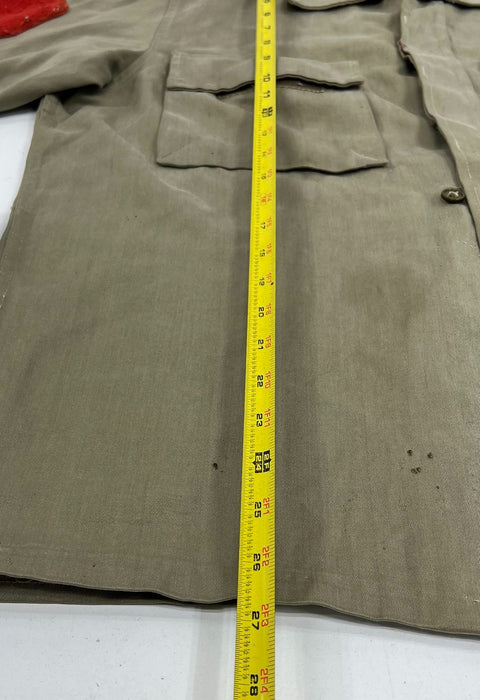 Vintage 70s Spanish Military M-64 Olive Field Shirt Jacket Distressed Men's L