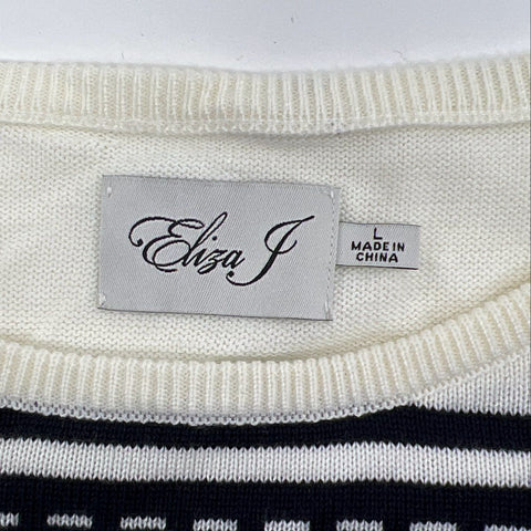 Eliza J Women's Sweater Dress Ivory Black Pink Striped A-Line NWT Sz L