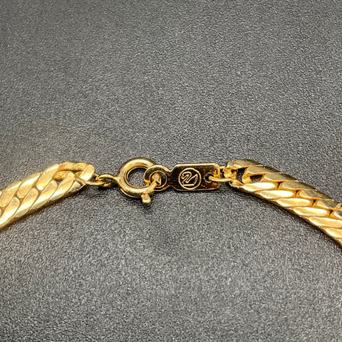 Vintage Swarovski Gold Tone Baguette Crystal Herringbone Necklace 16"