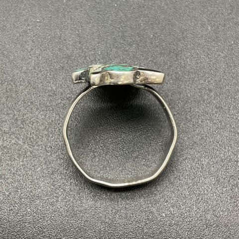 Vintage Silver Tone Turquoise Chip Inlay Bird Ring Southwestern Style Size 7.5