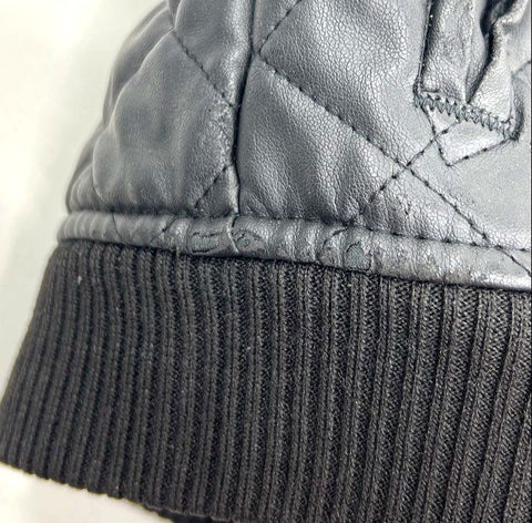 Pelle Pelle Black Quilted Faux Leather Full Zip Bomber Jacket Kids Size 4