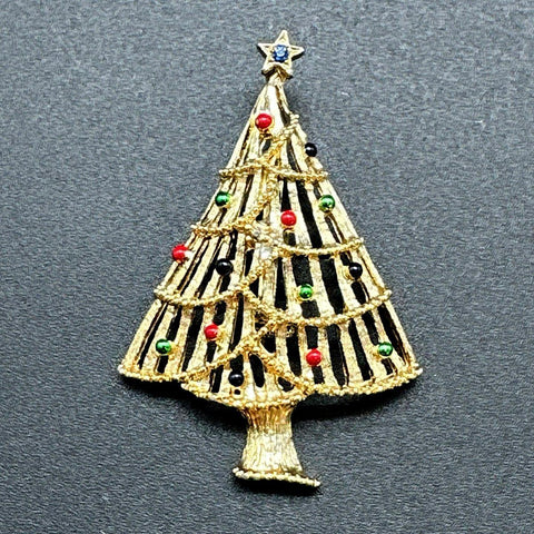 Vintage Christmas Tree Brooch Lot of 5 ART Gerry's WJC Rhinestone Enamel