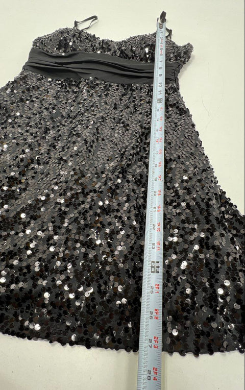 Maloom Women's Black Sequin Empire Waist Mini Cocktail Dress Sz 12 NWT