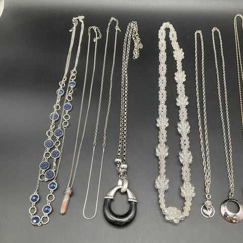 Costume Jewelry Lot 12 Necklaces Vintage to Modern NY Giants Pendant Silver Tone