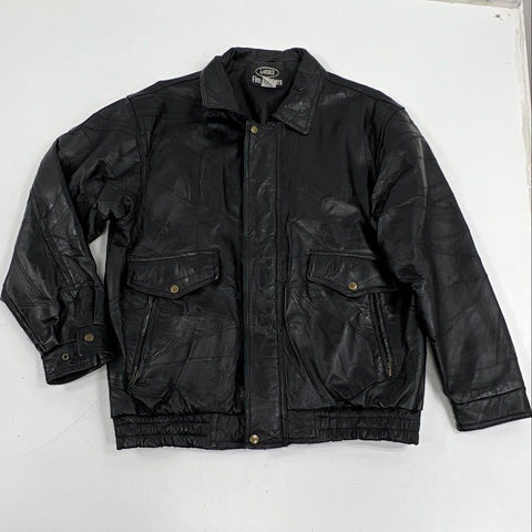 Vintage 90s LeWorld Men's Leather Bomber Jacket Black Patchwork Size L