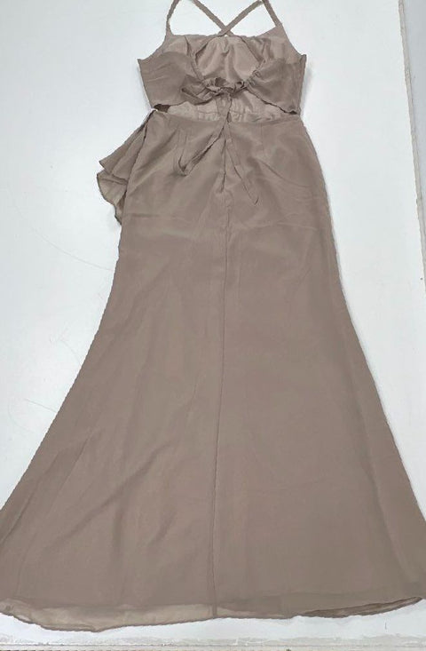 JJ's House Women's Taupe A-Line Crisscross Back Gown Dress Size 12 NWT