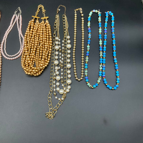Vintage Faux Pearl Beaded Necklace Lot 10 Pieces Multi-Strand Statement Mix