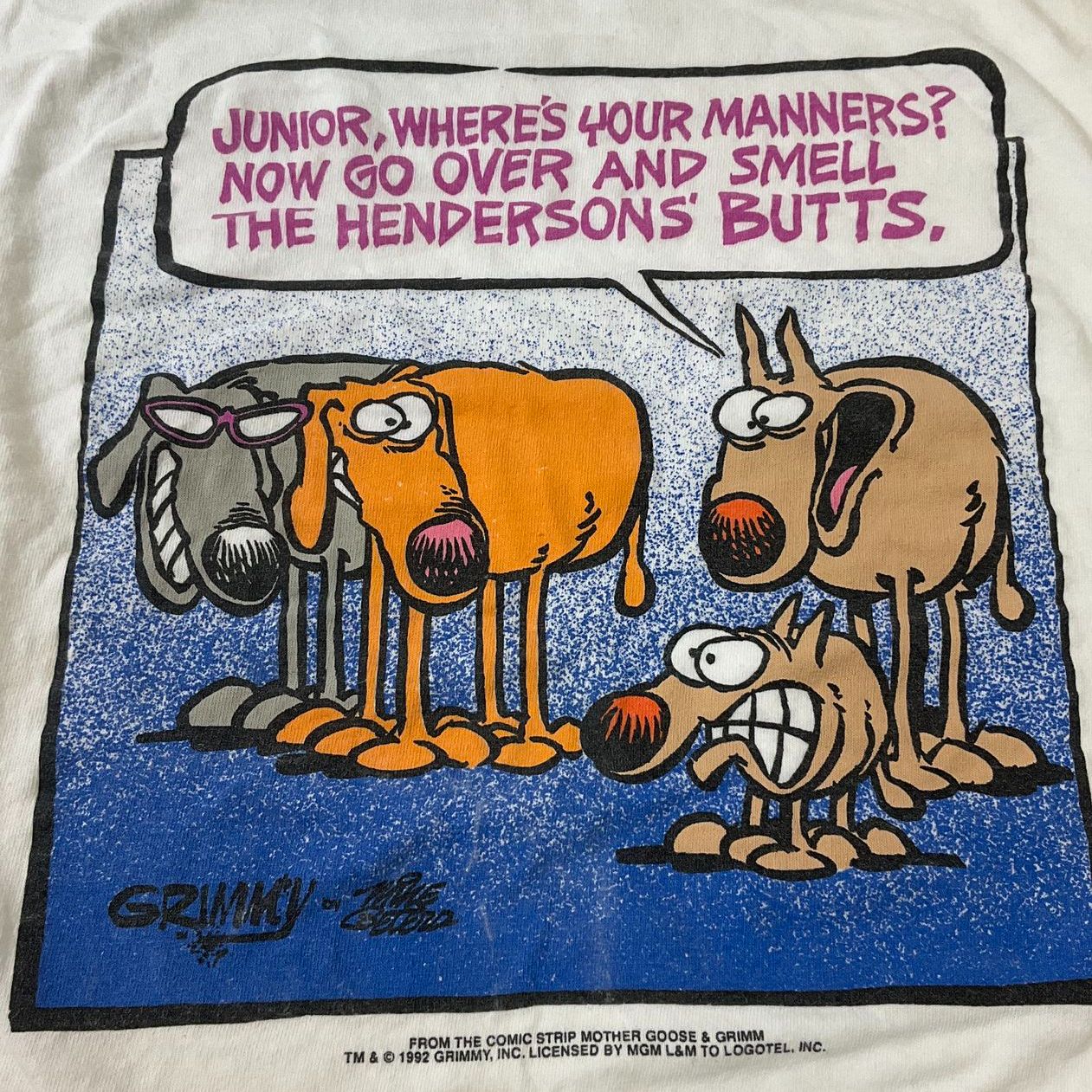 Vintage 90s Mother Goose & Grimm Comic Manners Butts T-Shirt Size XL Mike Peters