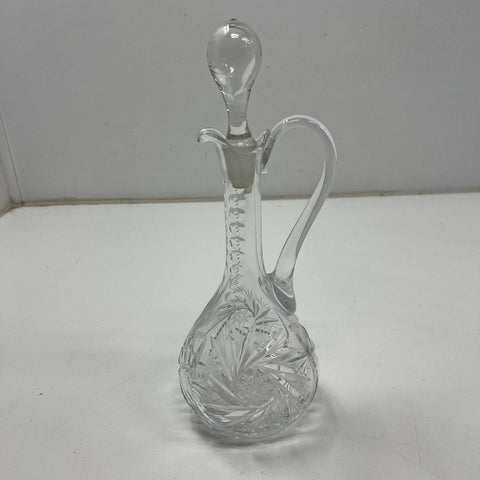 Vintage Cut Crystal Glass Wine Cruet Decanter Pinwheel Pattern w/ Stopper 12.25"