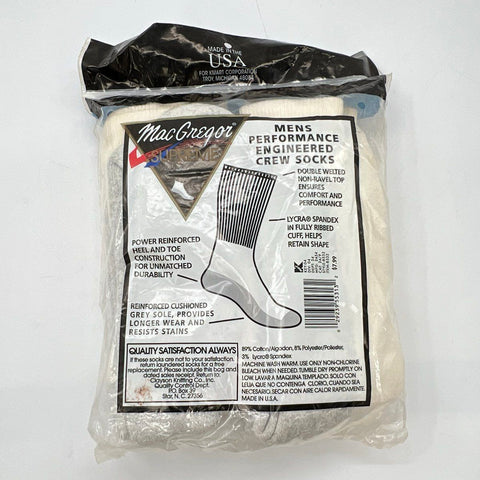 Vintage MacGregor Supreme Men's 6 Pair Crew Socks White Grey NIP Size 10-13