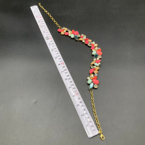 J. Crew Gold Tone Multicolored Faceted Stone Bib Cluster Statement Necklace 18"