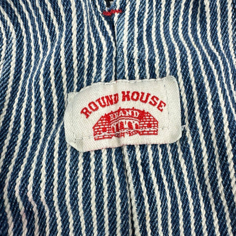 Vintage Round House Kids Hickory Stripe Denim Workwear Overalls USA Made Sz 16