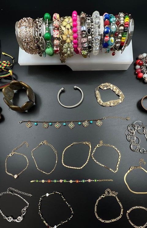 Vintage to Modern Fashion Bracelet Lot 2 Lbs Beaded Bangle Cuff Gold Silver Tone