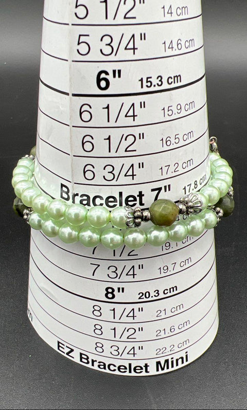 Vintage Connemara Marble Rosary Bracelet Faux Pearl Green 7" Miraculous Medal