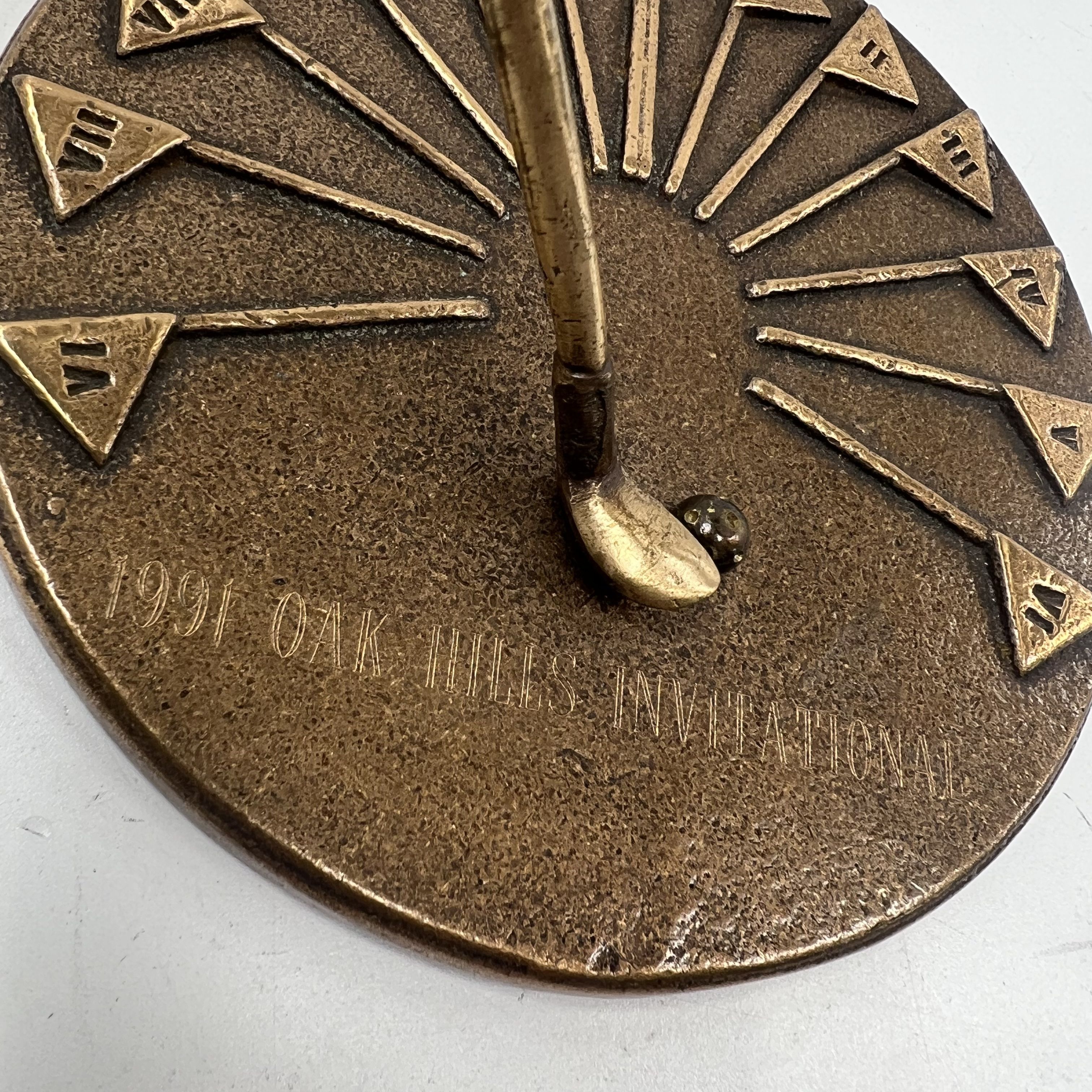 Andre Swan 1991 Oak Hills Invitational Golf Trophy Bronze Sundial Vintage