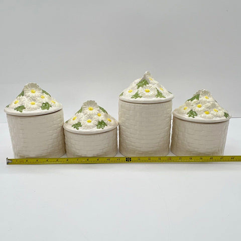 Daisy Basket Ceramic Canister Set 4 Canisters Dimensional Floral Lids