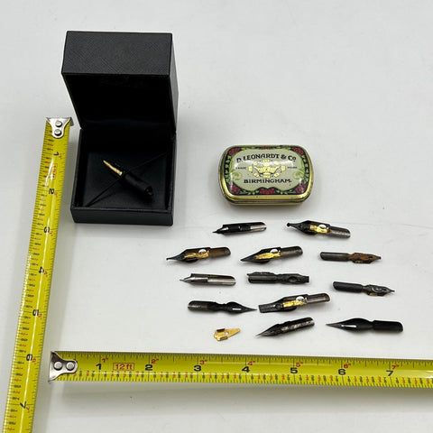 Vintage D. Leonardt & Co Birmingham Pen Nibs Lot with Tin & Executive Vibe Box