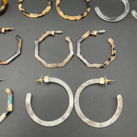 Acrylic Resin Hoop Earrings Lot of 10 Geometric Tortoiseshell Marble Styles