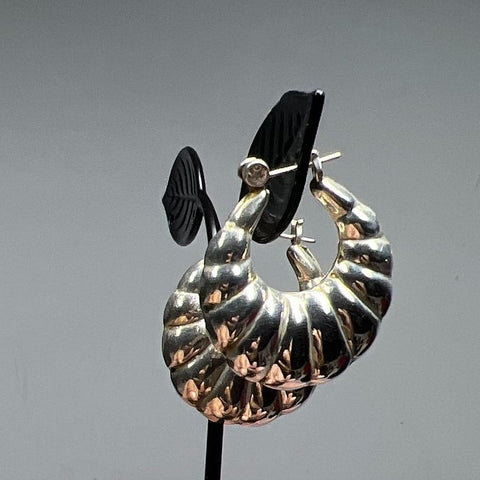 FC 925 Sterling Silver Scalloped Hoop Dangle Earrings 7.32g