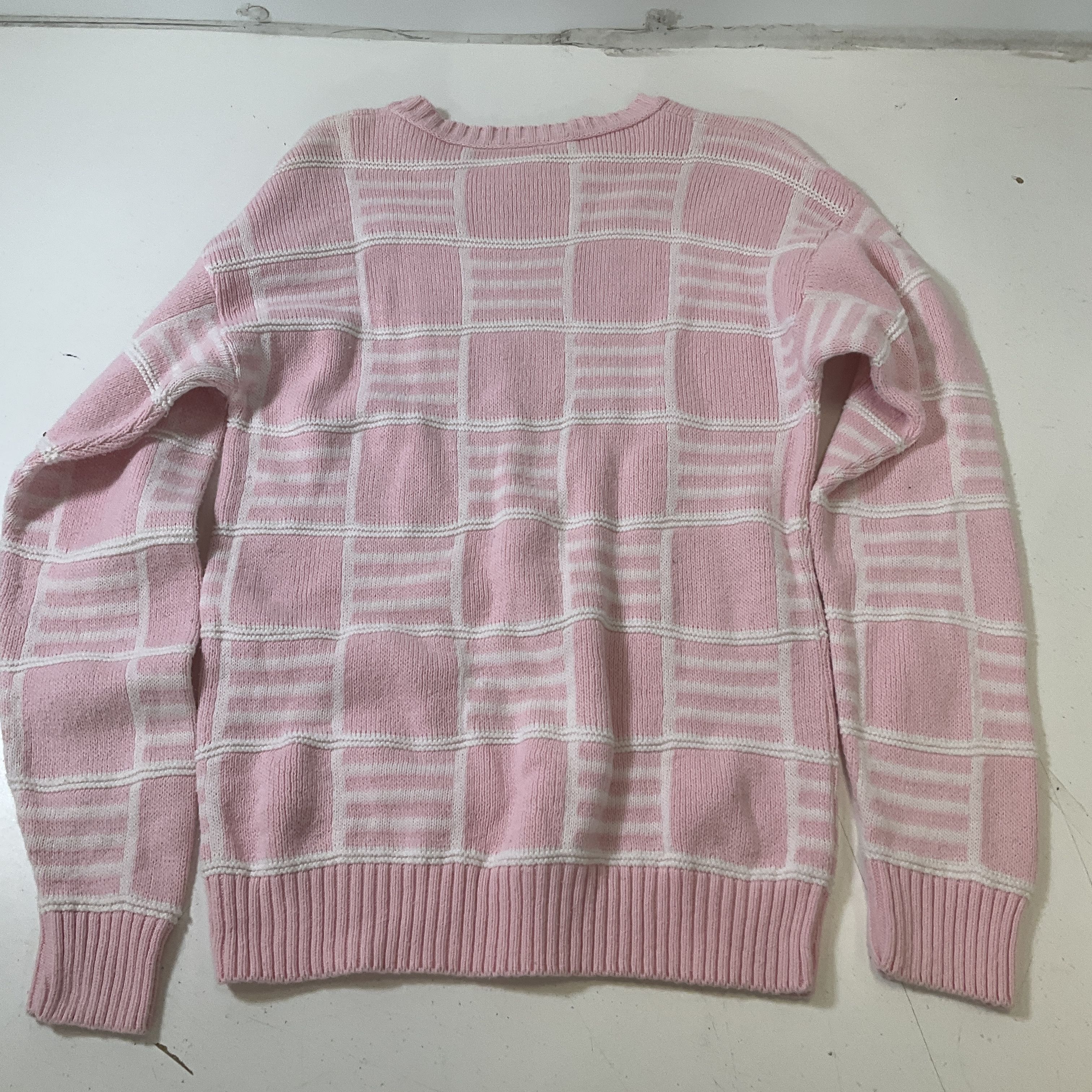 Middlebrook Park Women's Pink White Checkerboard Pullover Sweater Size S Vintage