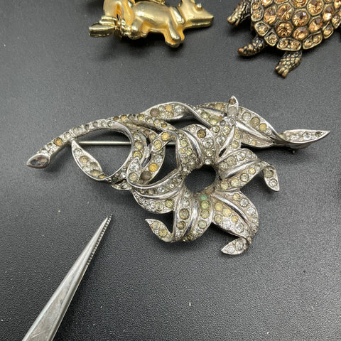 Vintage Costume Jewelry Lot of 15 Brooches Peacock Flower Rhinestone Animal Pins