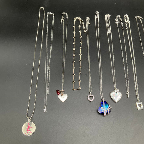 Mixed Costume Jewelry Lot 14 Silver Tone Necklaces Heart Cross Infinity Hope