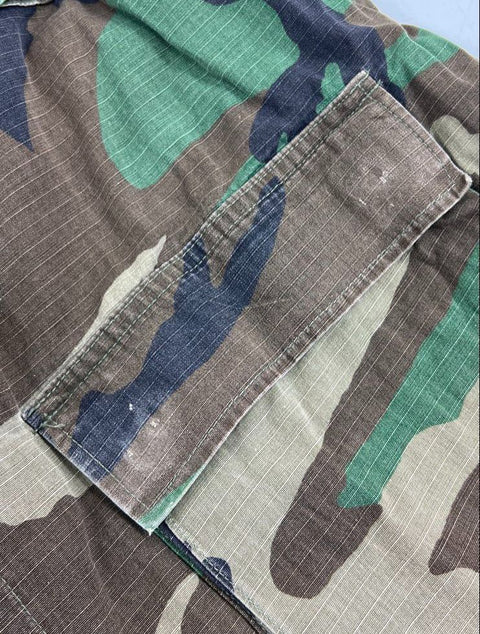 Vintage Military Woodland Camo Ripstop BDU Combat Jacket Shirt Men's Large Long