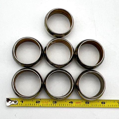 Vintage Silver Tone Metal Napkin Rings 7 Piece Set Hatched Border Design