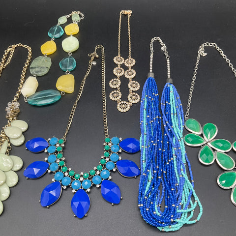 J.Crew Statement Necklace Lot of 8 Gold Tone Beaded Bib Floral Stone Jewelry