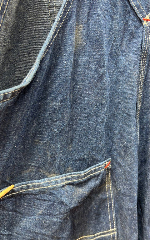 Vintage 90s Dickies Men's Blue Denim Bib Overalls Striped Straps Sz 36x34