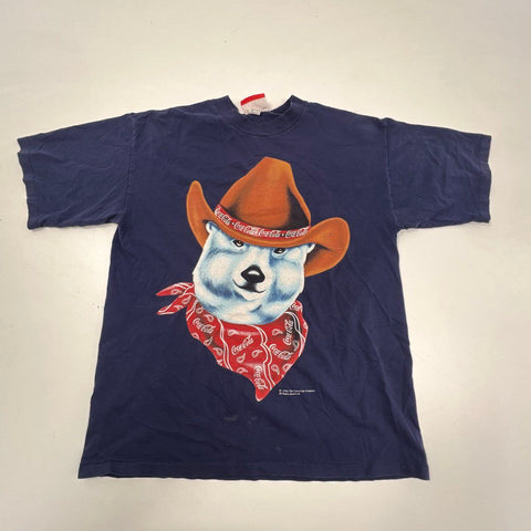 Vintage 1996 Coca-Cola Coke Polar Bear Cowboy T-Shirt Double Stitch Sz L